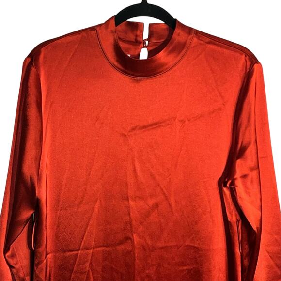 Nanushka Rust Red Satin Midi Dress Long Sleeve Mock Neck Minimalist Size M - Picture 3 of 12